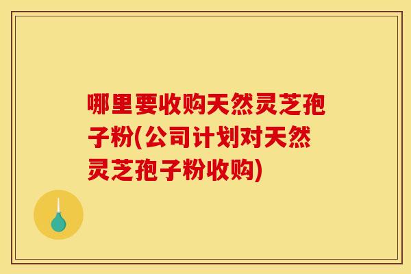 哪里要收购天然灵芝孢子粉(公司计划对天然灵芝孢子粉收购)