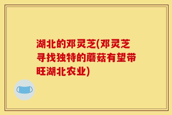 湖北的邓灵芝(邓灵芝寻找独特的蘑菇有望带旺湖北农业)