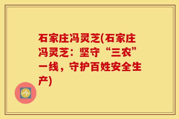 石家庄冯灵芝(石家庄冯灵芝：坚守“三农”一线，守护百姓安全生产)
