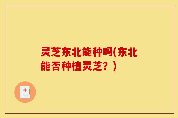 灵芝东北能种吗(东北能否种植灵芝？)