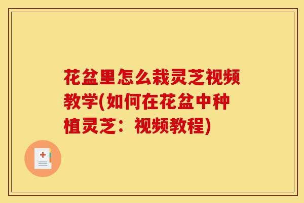 花盆里怎么栽灵芝视频教学(如何在花盆中种植灵芝：视频教程)