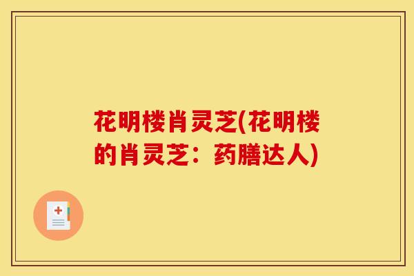 花明楼肖灵芝(花明楼的肖灵芝：药膳达人)