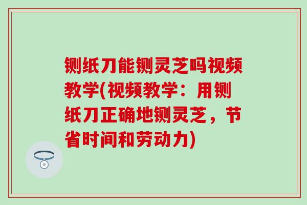 铡纸刀能铡灵芝吗视频教学(视频教学：用铡纸刀正确地铡灵芝，节省时间和劳动力)