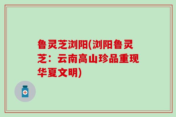 鲁灵芝浏阳(浏阳鲁灵芝：云南高山珍品重现华夏文明)