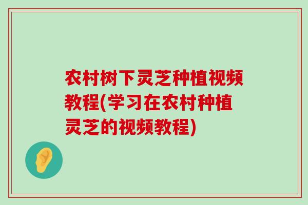农村树下灵芝种植视频教程(学习在农村种植灵芝的视频教程)