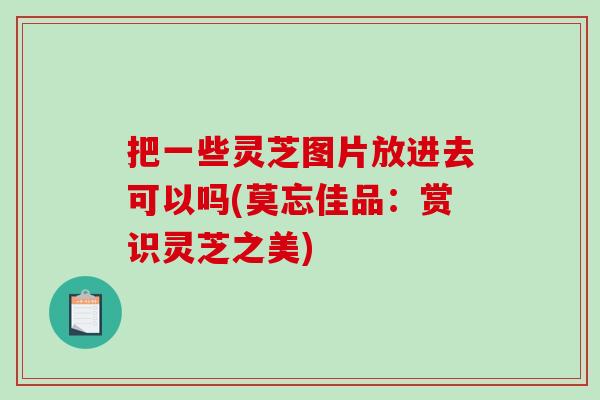 把一些灵芝图片放进去可以吗(莫忘佳品：赏识灵芝之美)