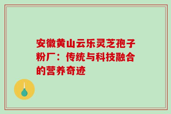 安徽黄山云乐灵芝孢子粉厂：传统与科技融合的营养奇迹
